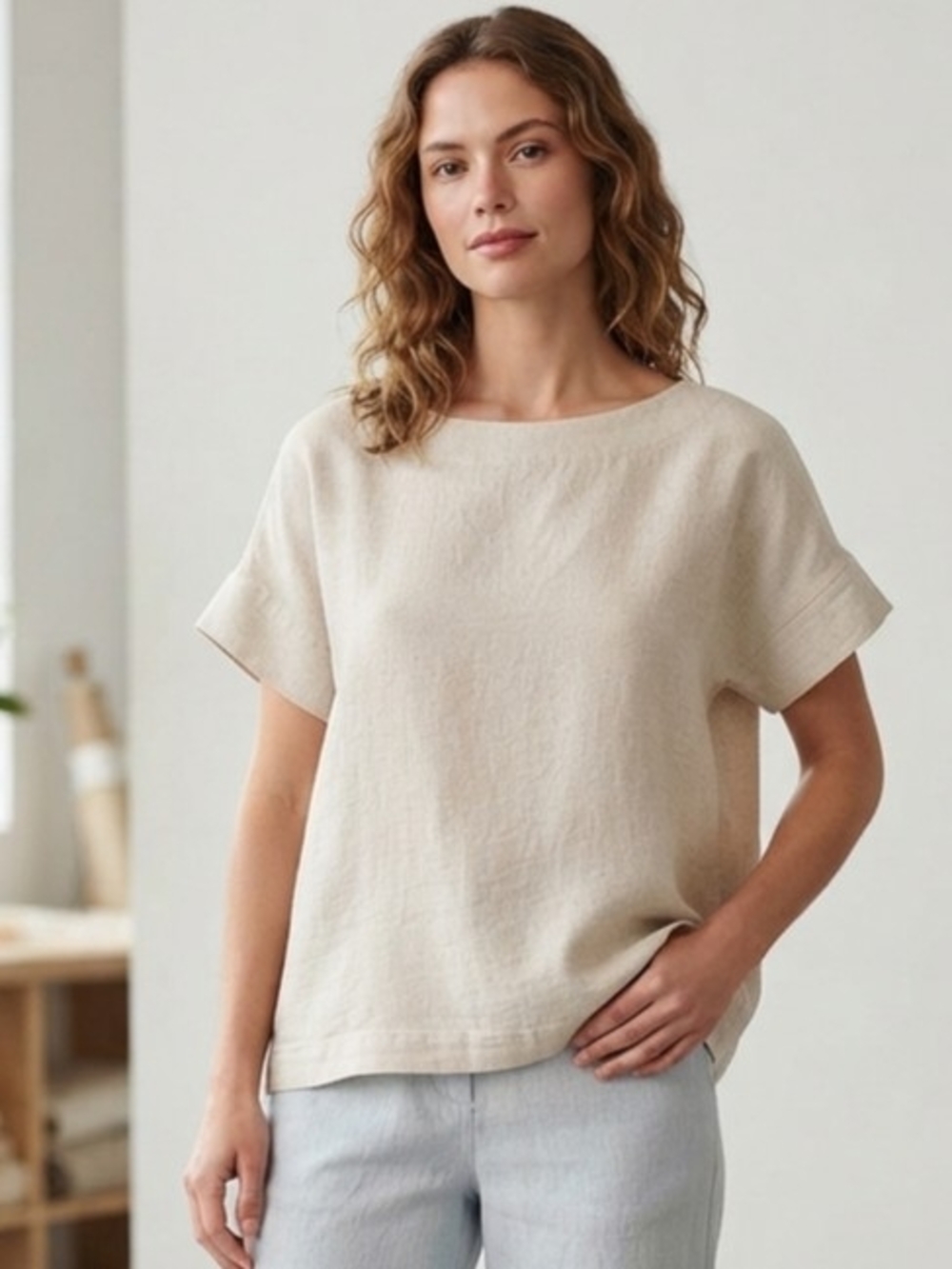 bryn Walker Relaxed Short Sleeve Linen Top Size XL